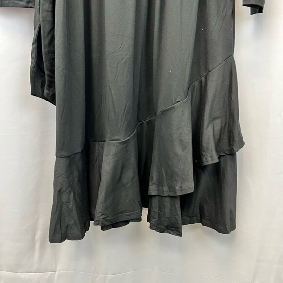 Levaca Womens Dress Black Midi Belted Long Sleeve Diagonal Ruffle Artsy S New - Picture 8 of 12